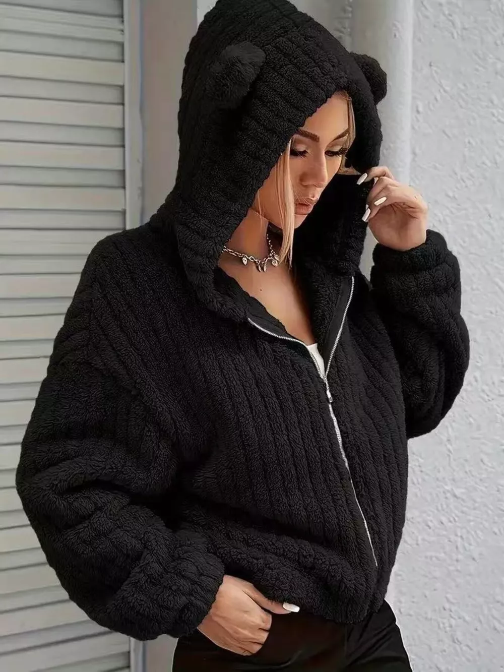 Teddy Bear Ear Hooded Fleece Outerwear, image 5