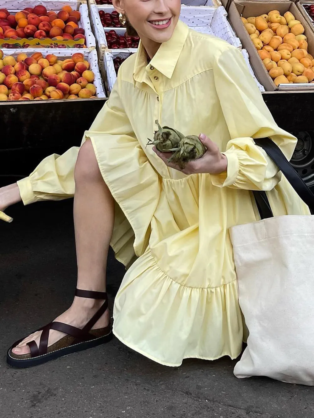 Tiered Long Sleeve Shirt Dress, image 2
