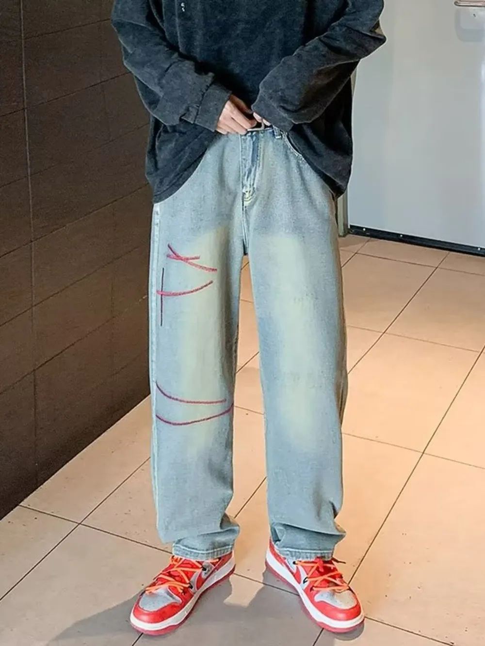 Men's Full Size Washed Wide Leg Jeans Plus Size, image 2