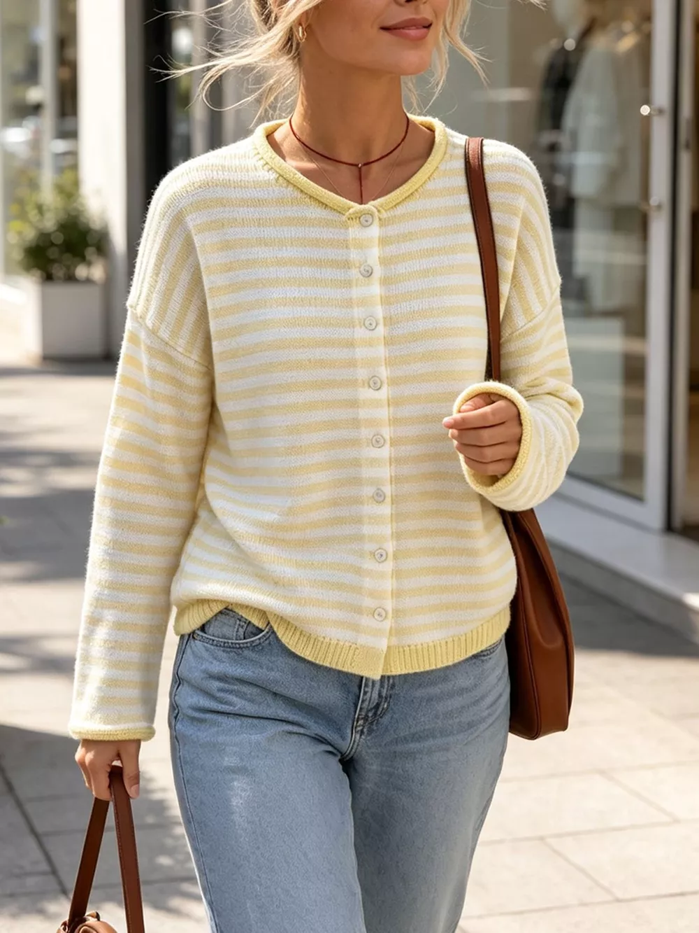 Striped Button-Down Knit Cardigan, image 19