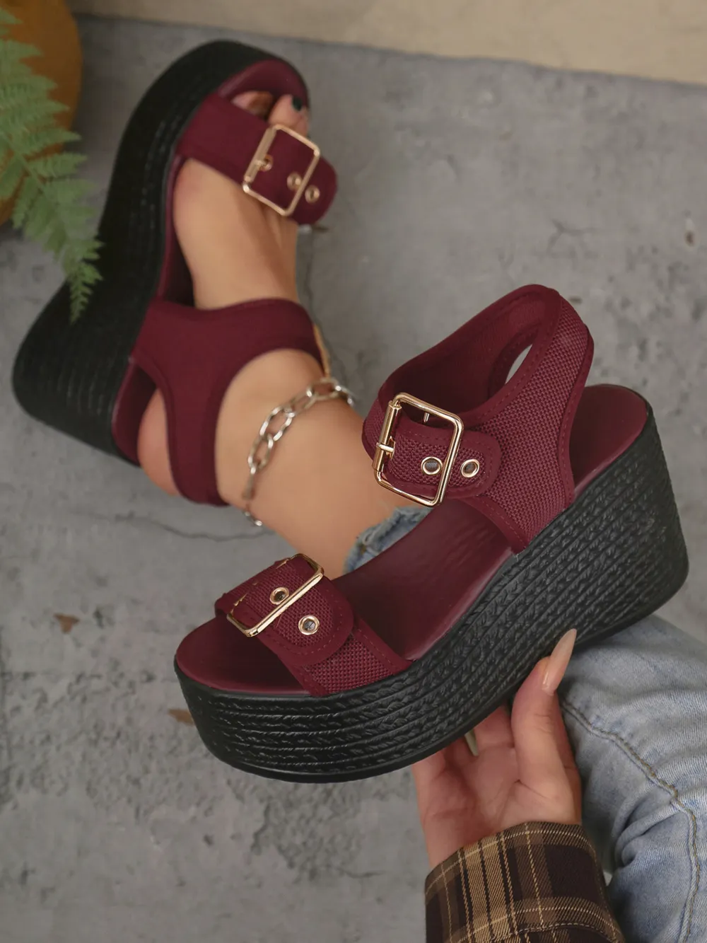 Buckled Platform Espadrille Wedge Sandals, image 7