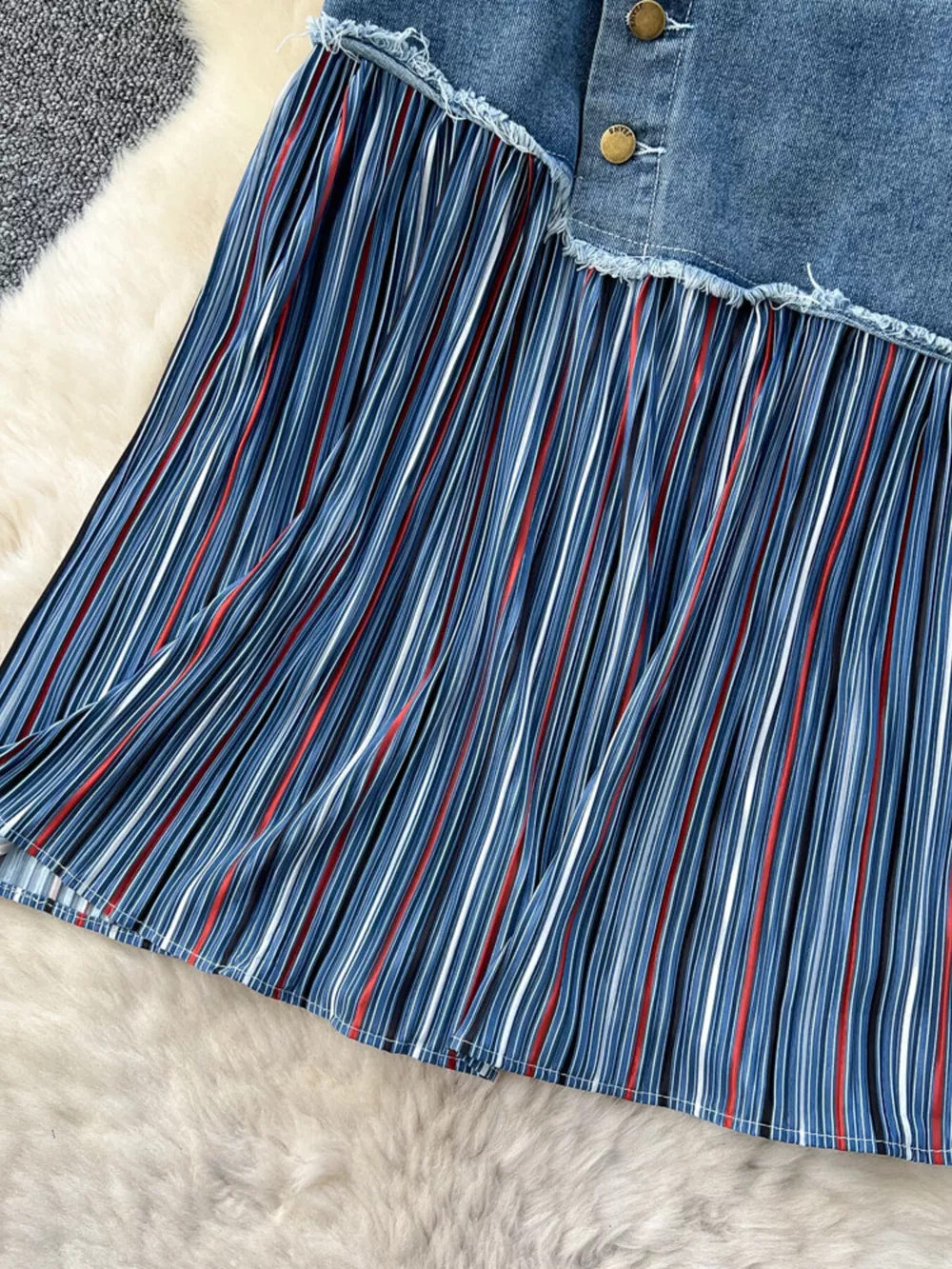 Full Size Striped Patchwork Denim Skirt Plus Size, image 3