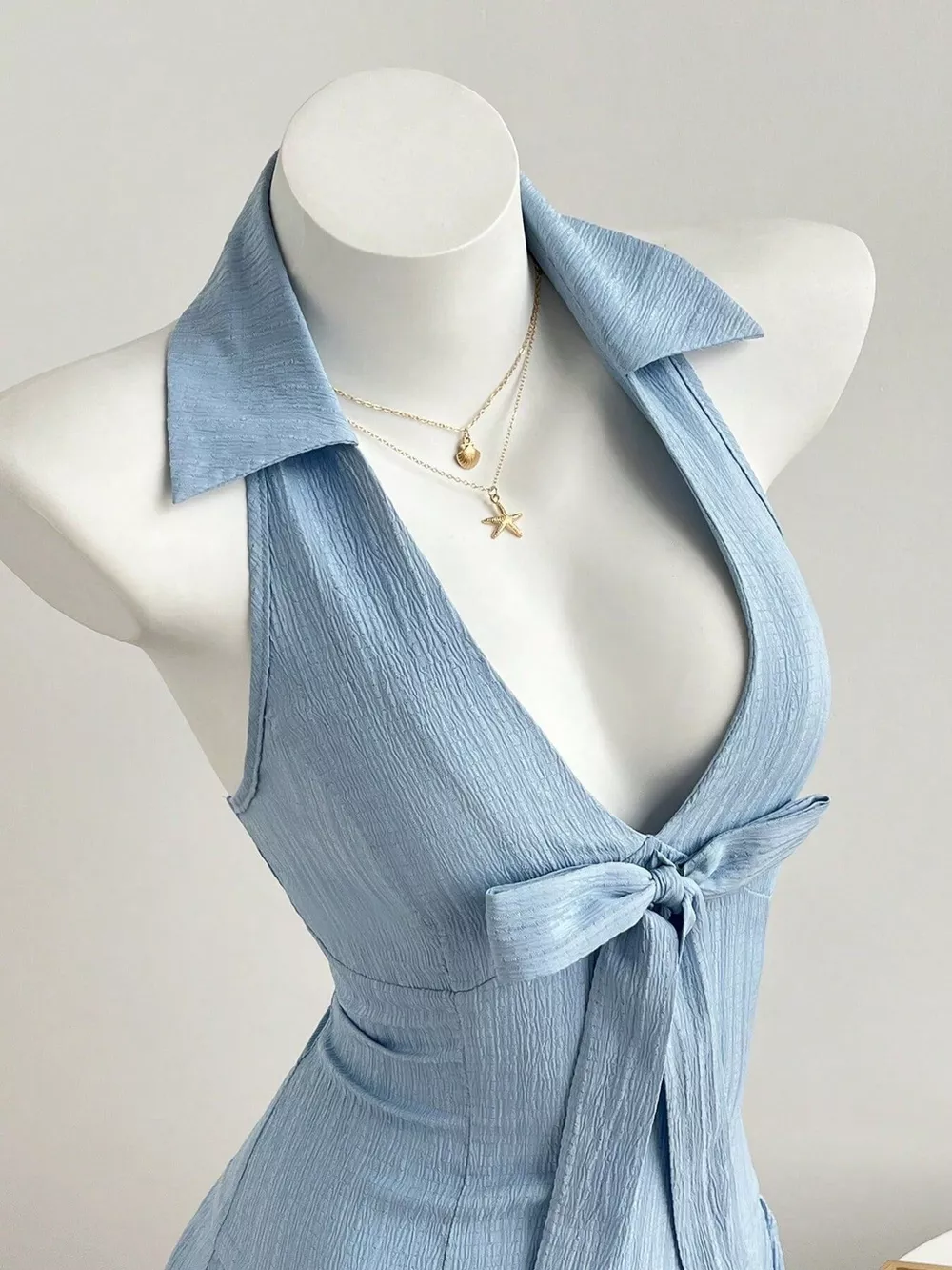 Halter Neck Bow Tie Pleated Mini Dress, image 3