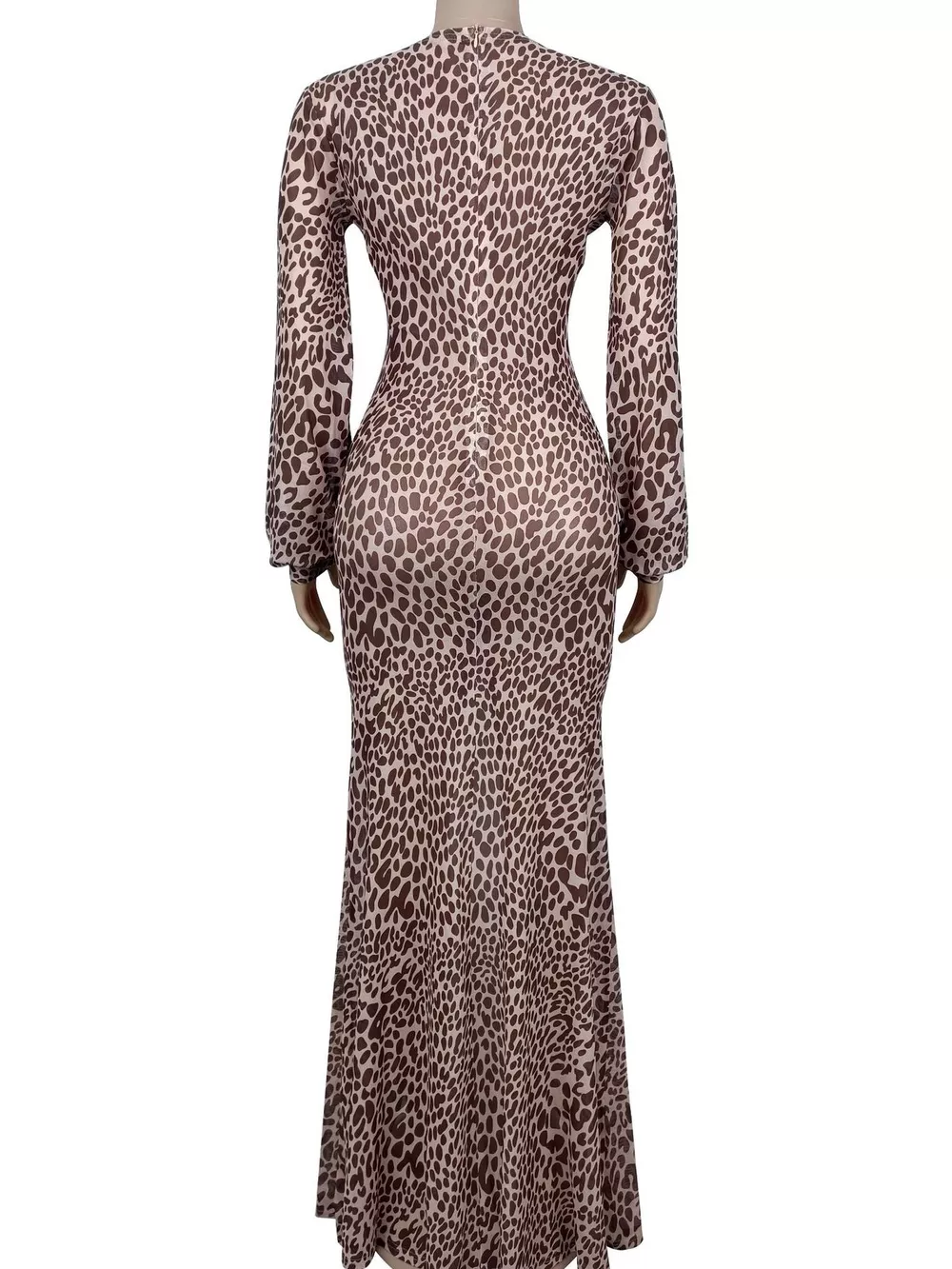 Leopard Print Deep V-Neck Long Sleeve High Slit Maxi Dress, image 5