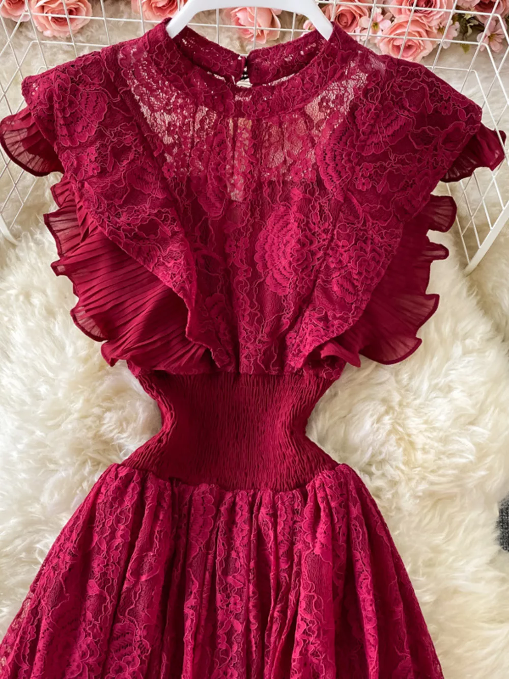 Ruffled Mock Neck Lace Maxi Dress, image 22