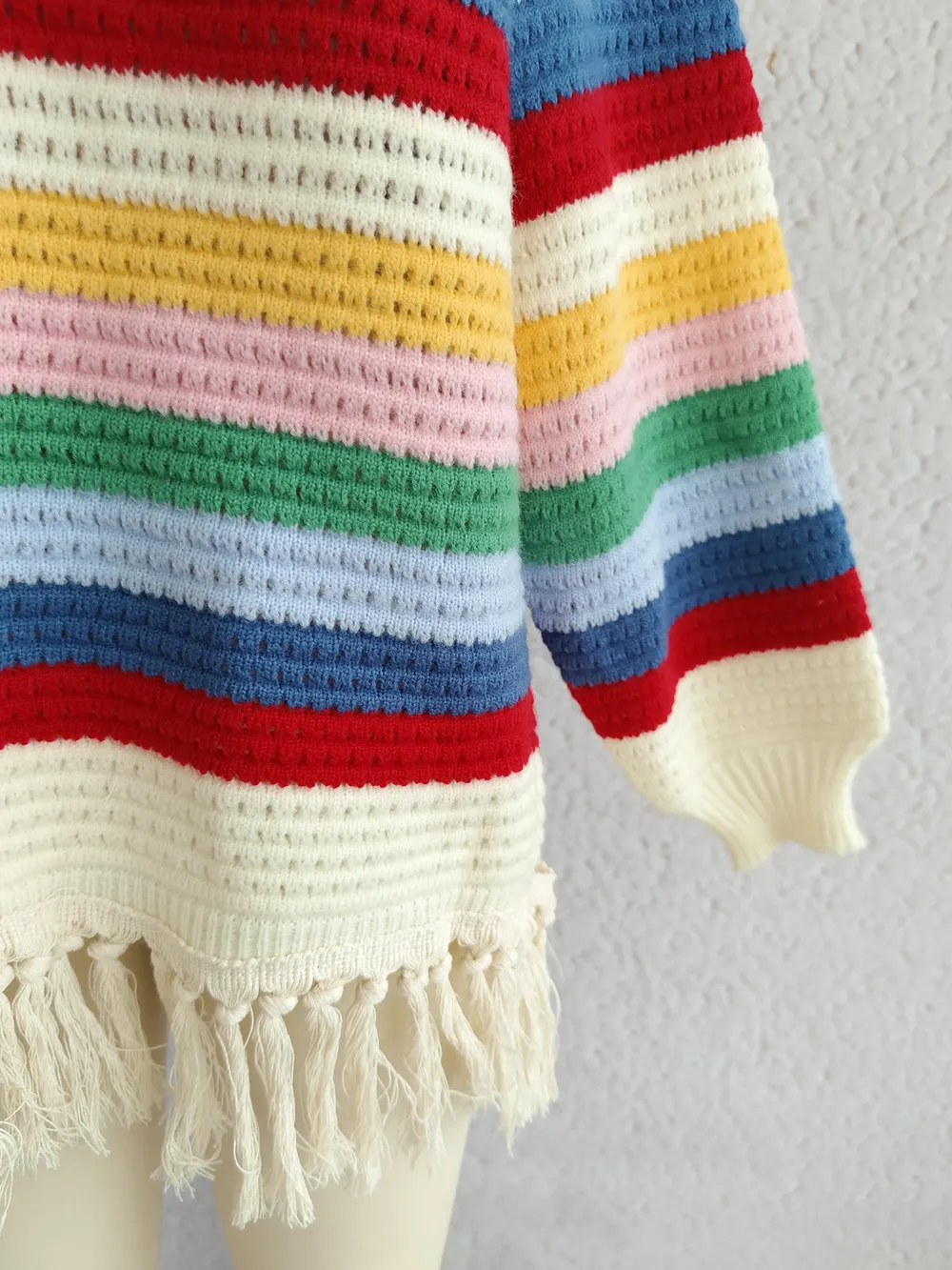 Tassel Rainbow Striped Long Sleeve Sweater, image 11