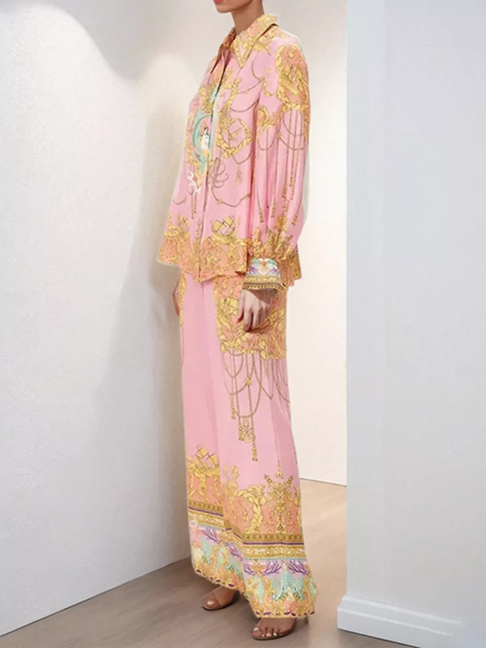 Printed Lantern Sleeve Top and Pants Set, image 3