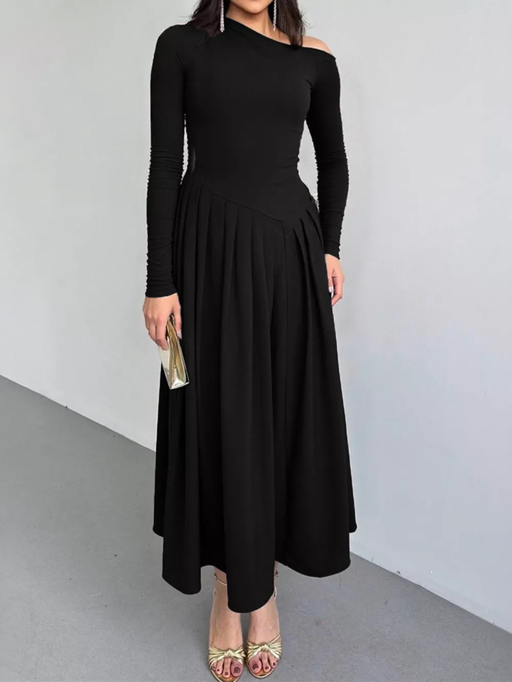 Ruched One Shoulder Long Sleeve Dress, image 9