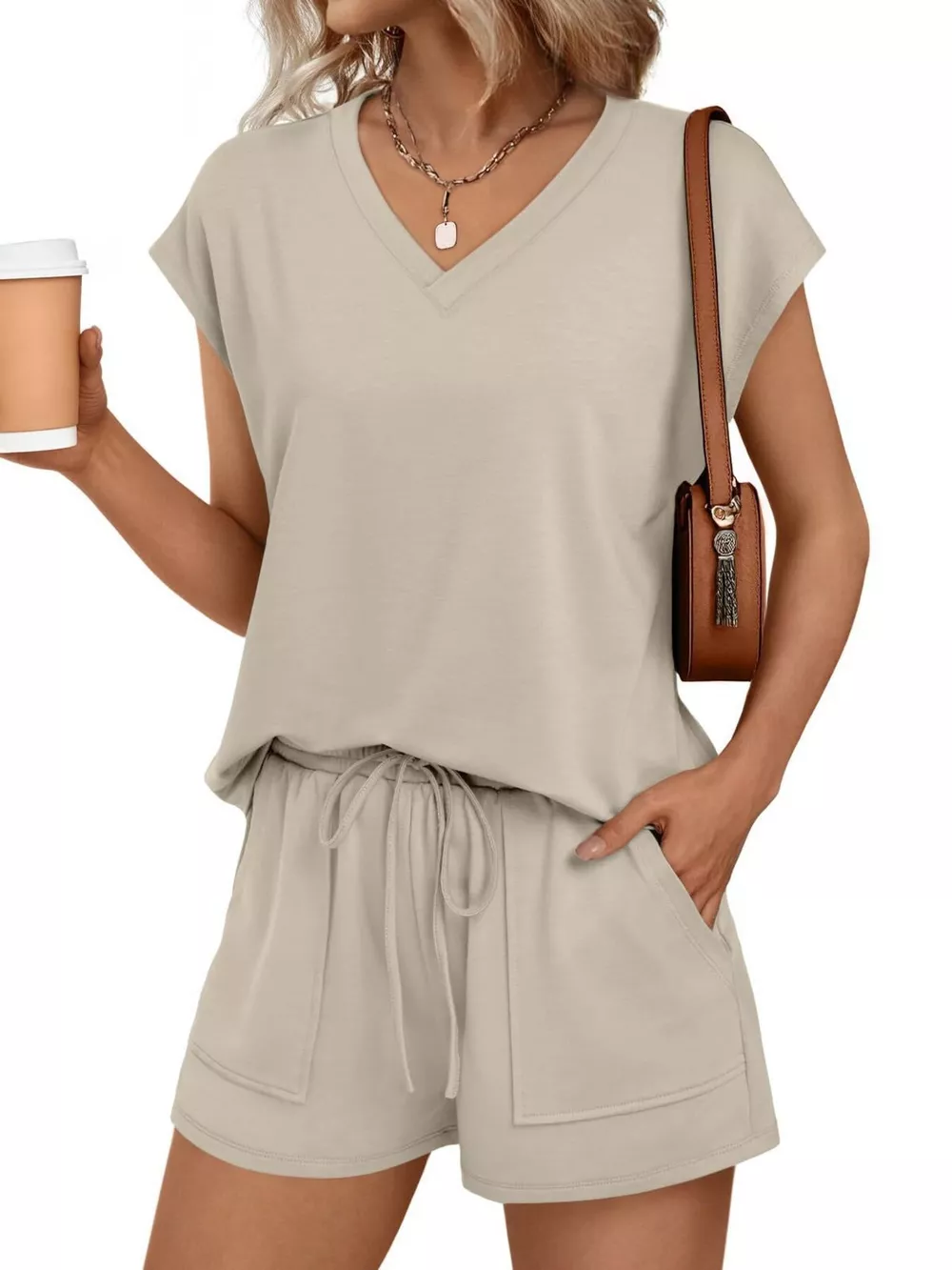Casual V-Neck T-Shirt and Shorts Set
