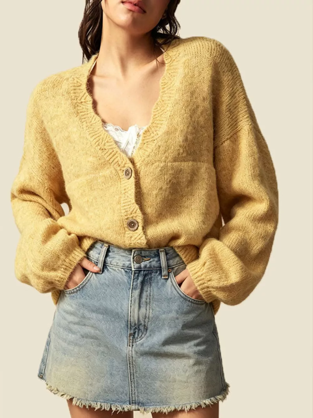 V-Neck Button-Down Knit Cardigan, image 2