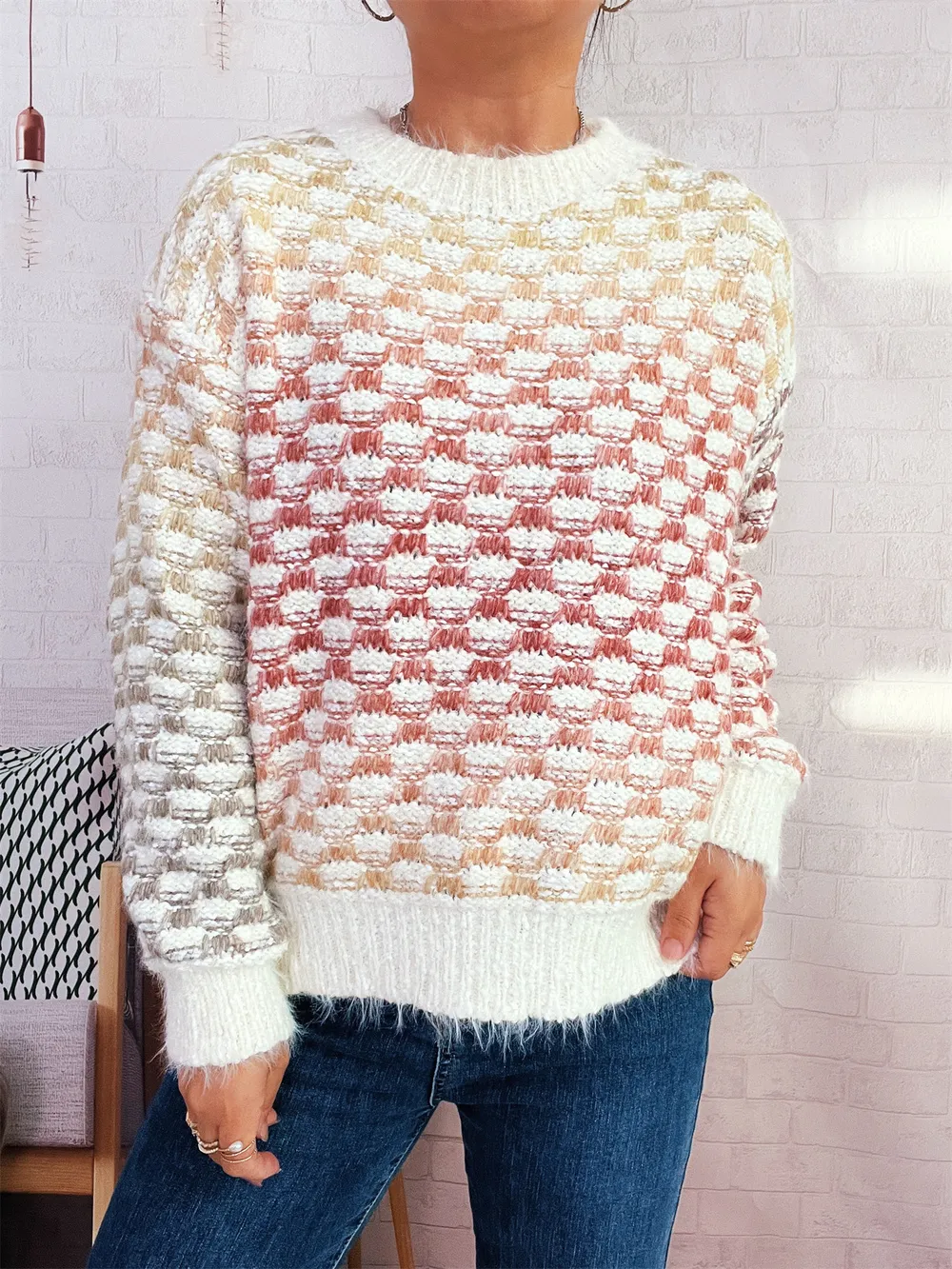 Rainbow Gradient Round Neck Sweater, image 12