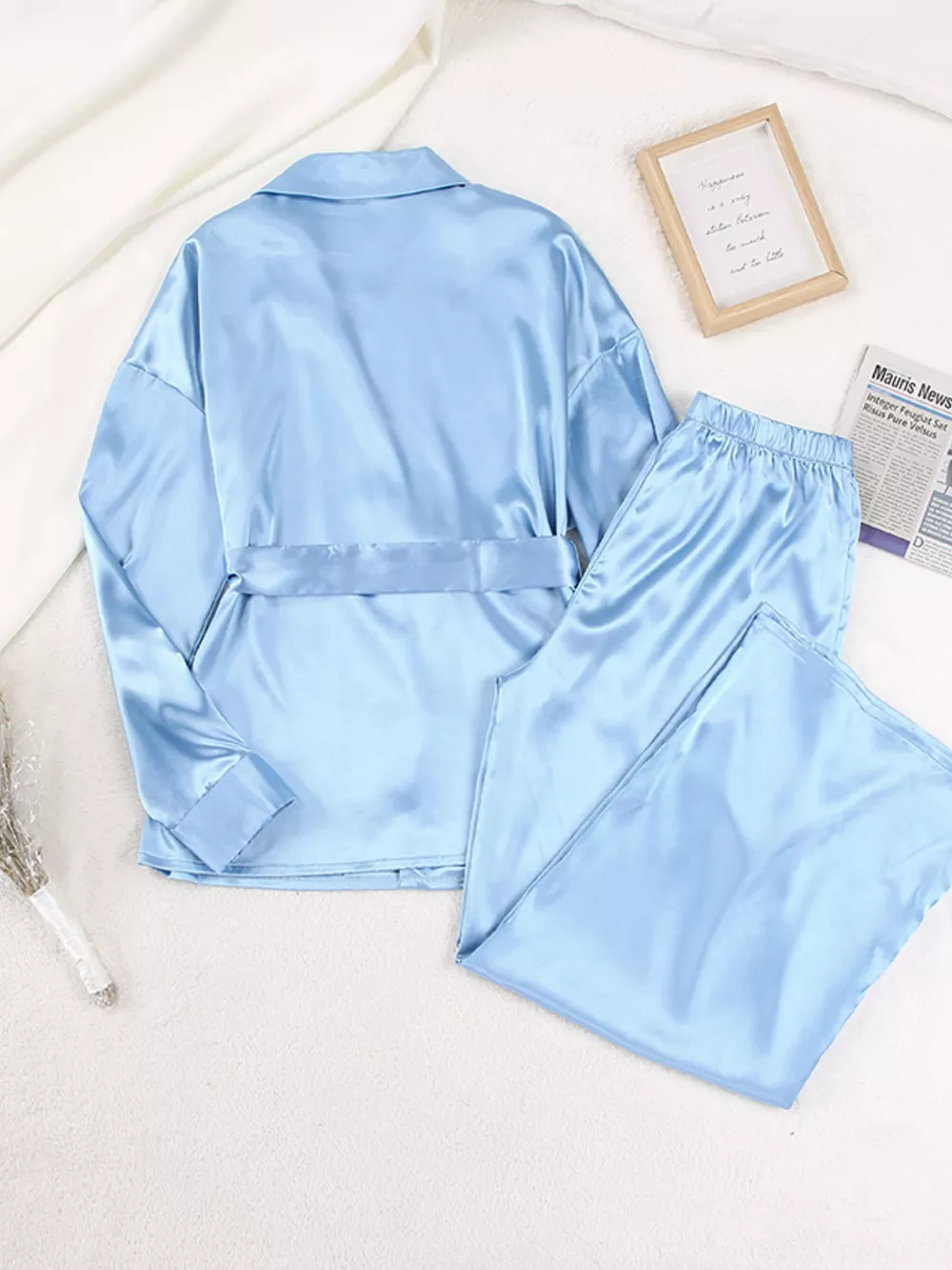 Satin Long Sleeve Shirt and Pants Set, image 4