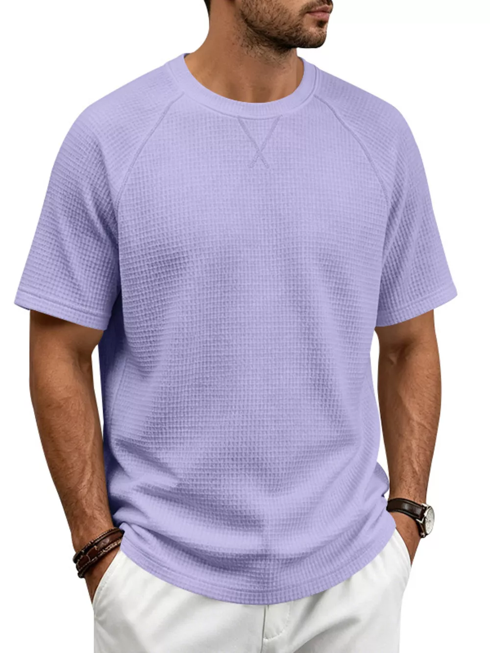 Men's Full Size Waffle Knit Raglan Short Sleeve T-Shirt Plus Size, image 2