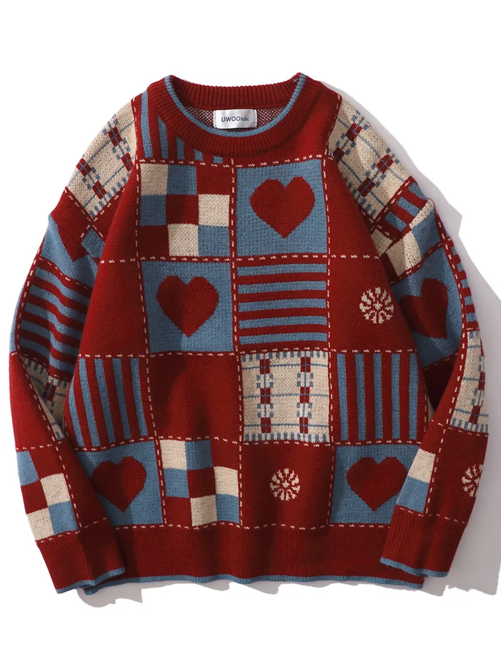 Men's Heart Pattern Checkered Sweater, image 5