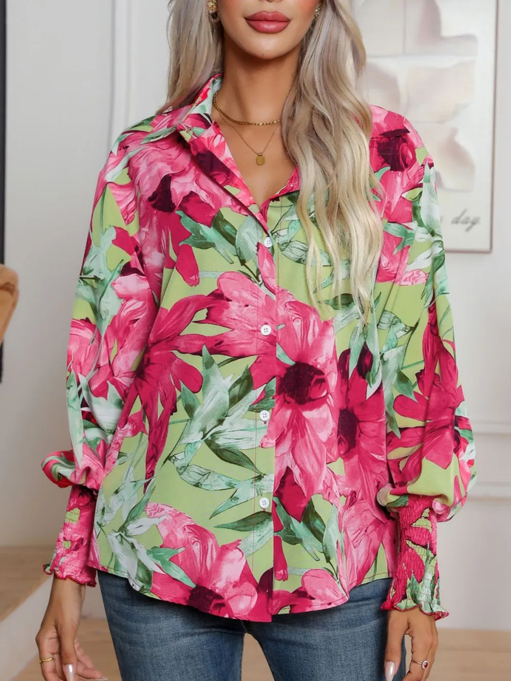 Printed Button Up Long Sleeve Shirt, image 8