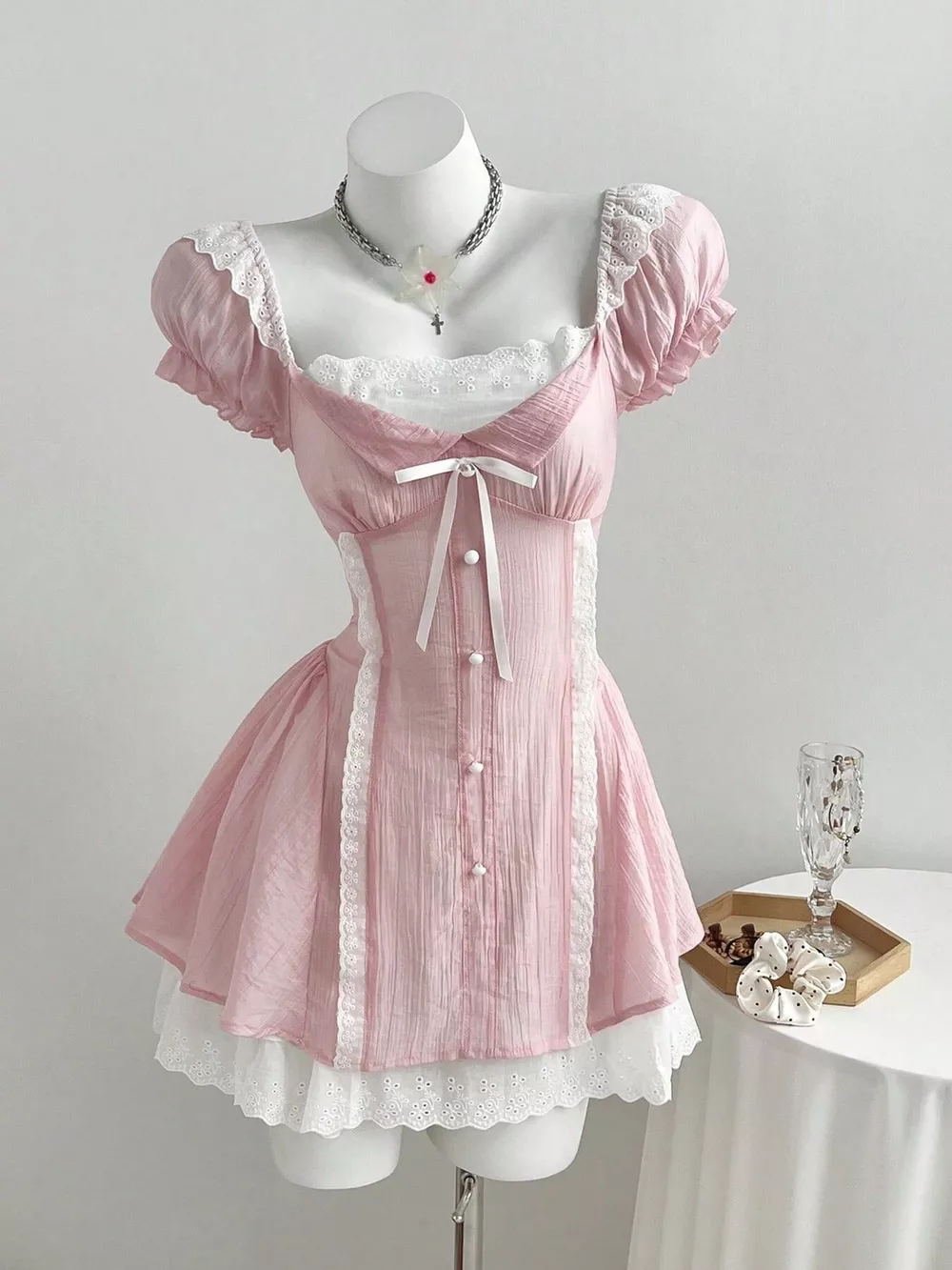 Lace Detail Cap Sleeve Dress