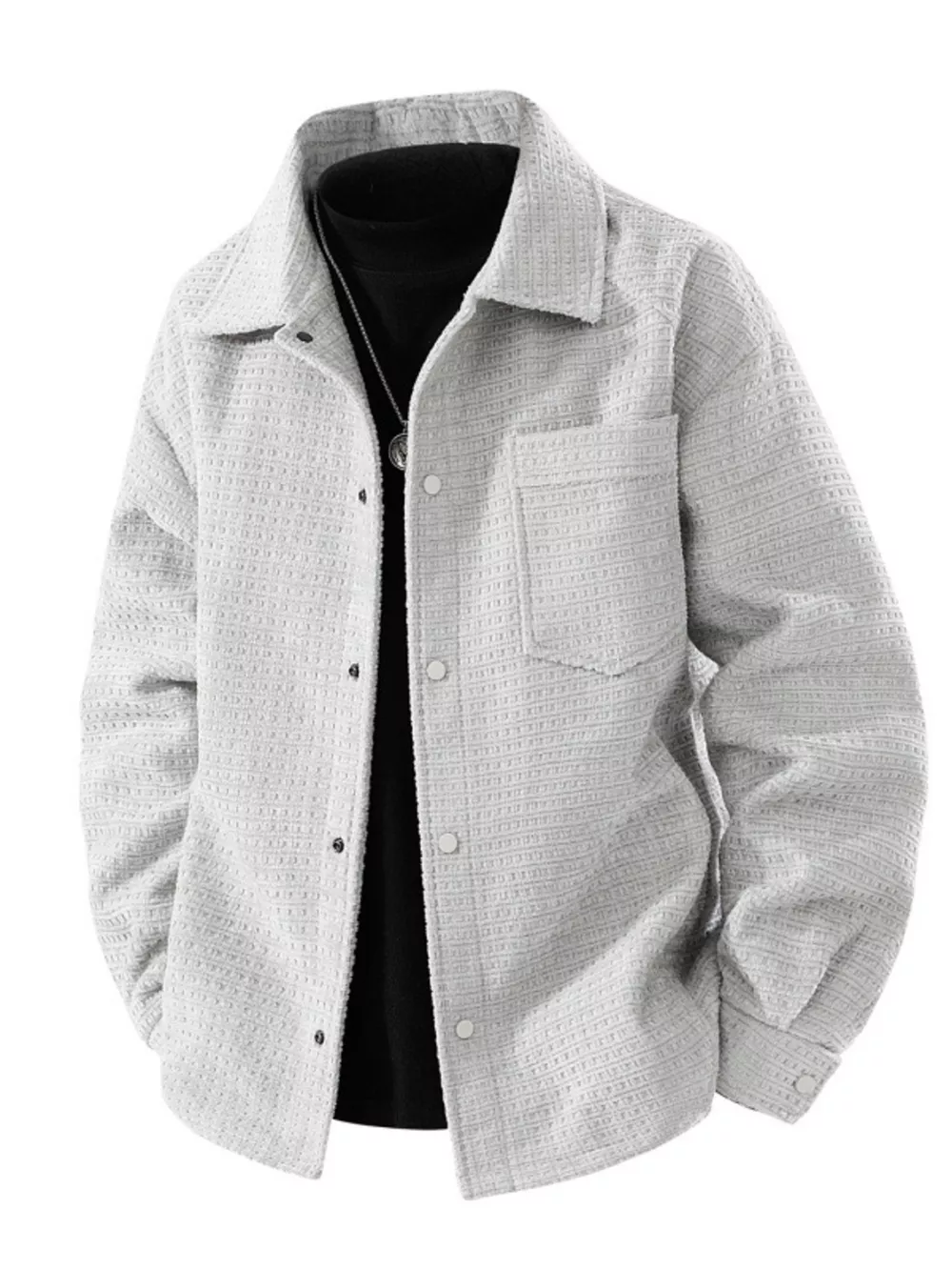 Men's Plus Size Textured Snap Down Shacket, image 4