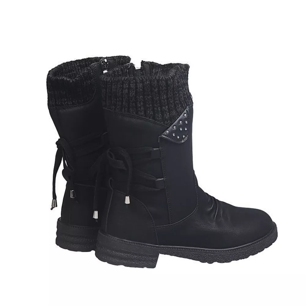 Knitted Cuff Round Toe Boots, image 3