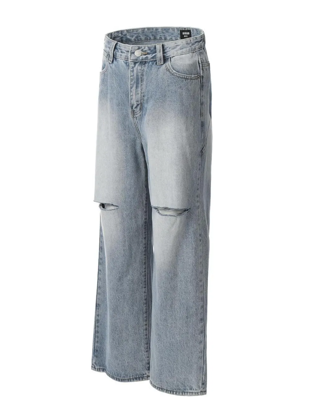 Men's Distressed Wide Leg Wash Jeans, image 2
