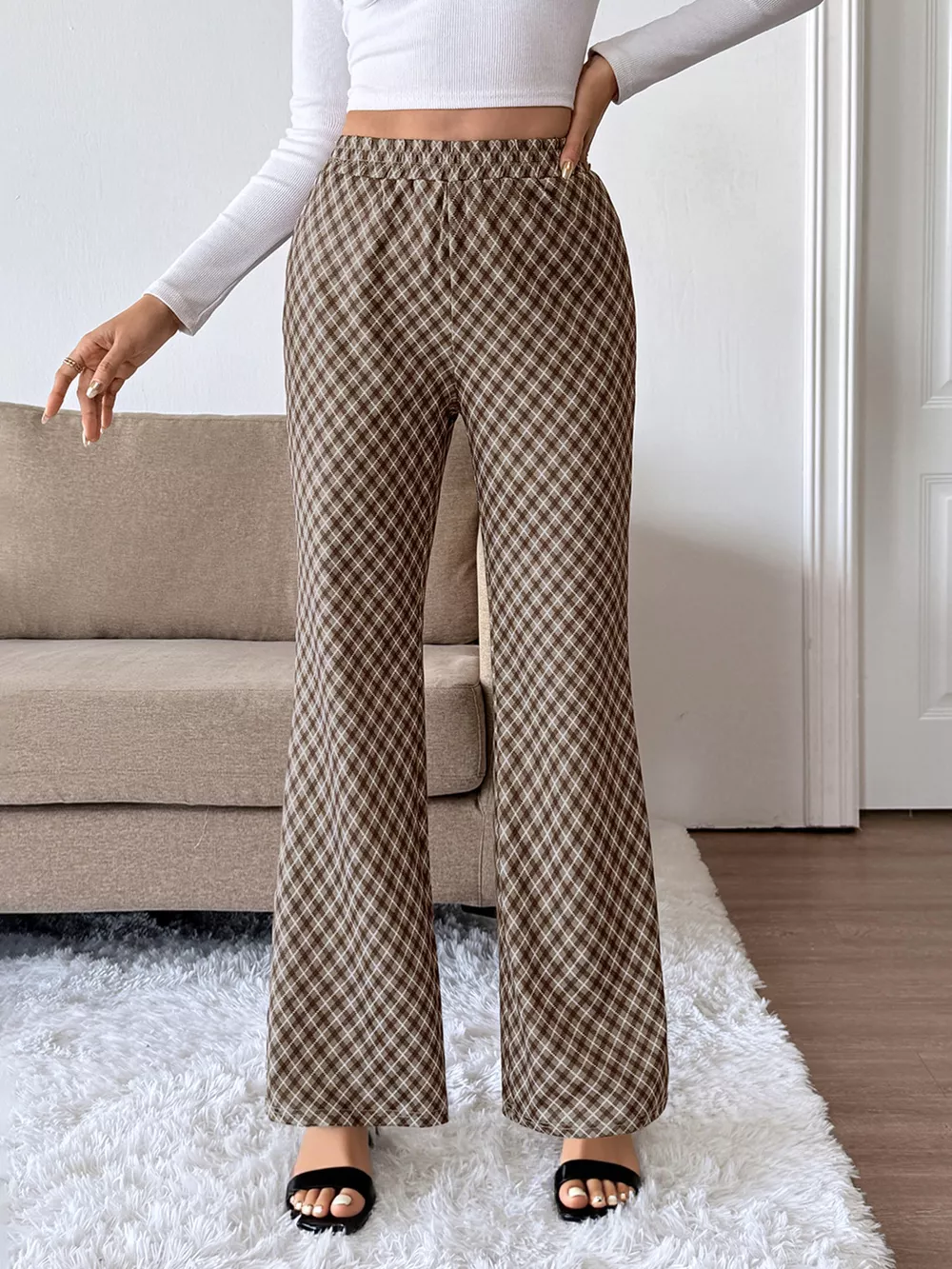 Plaid High-Waisted Wide Leg Pants, image 9