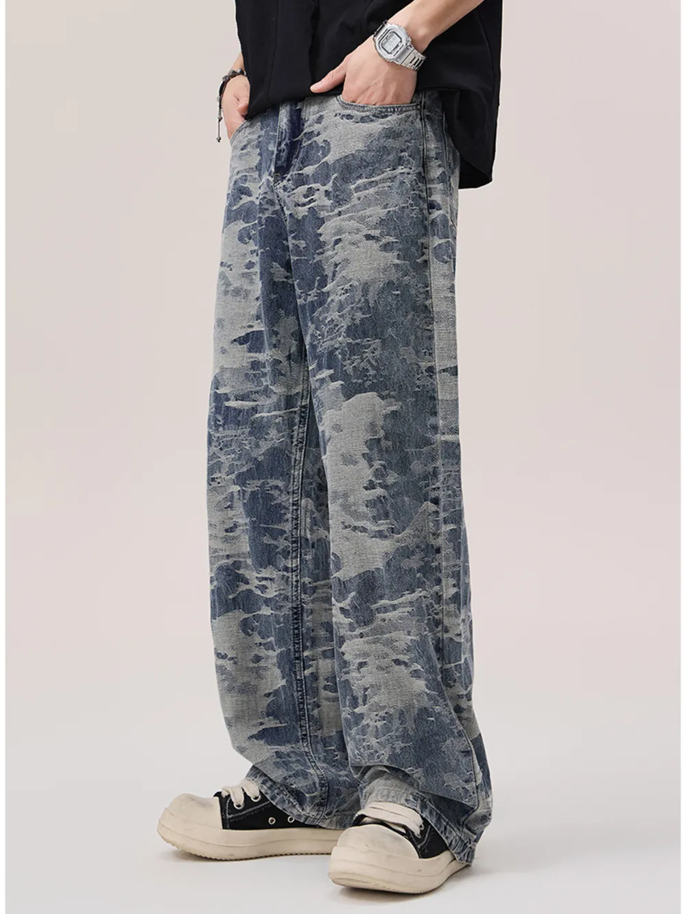 Men's Wash Wide Leg Jeans, image 7