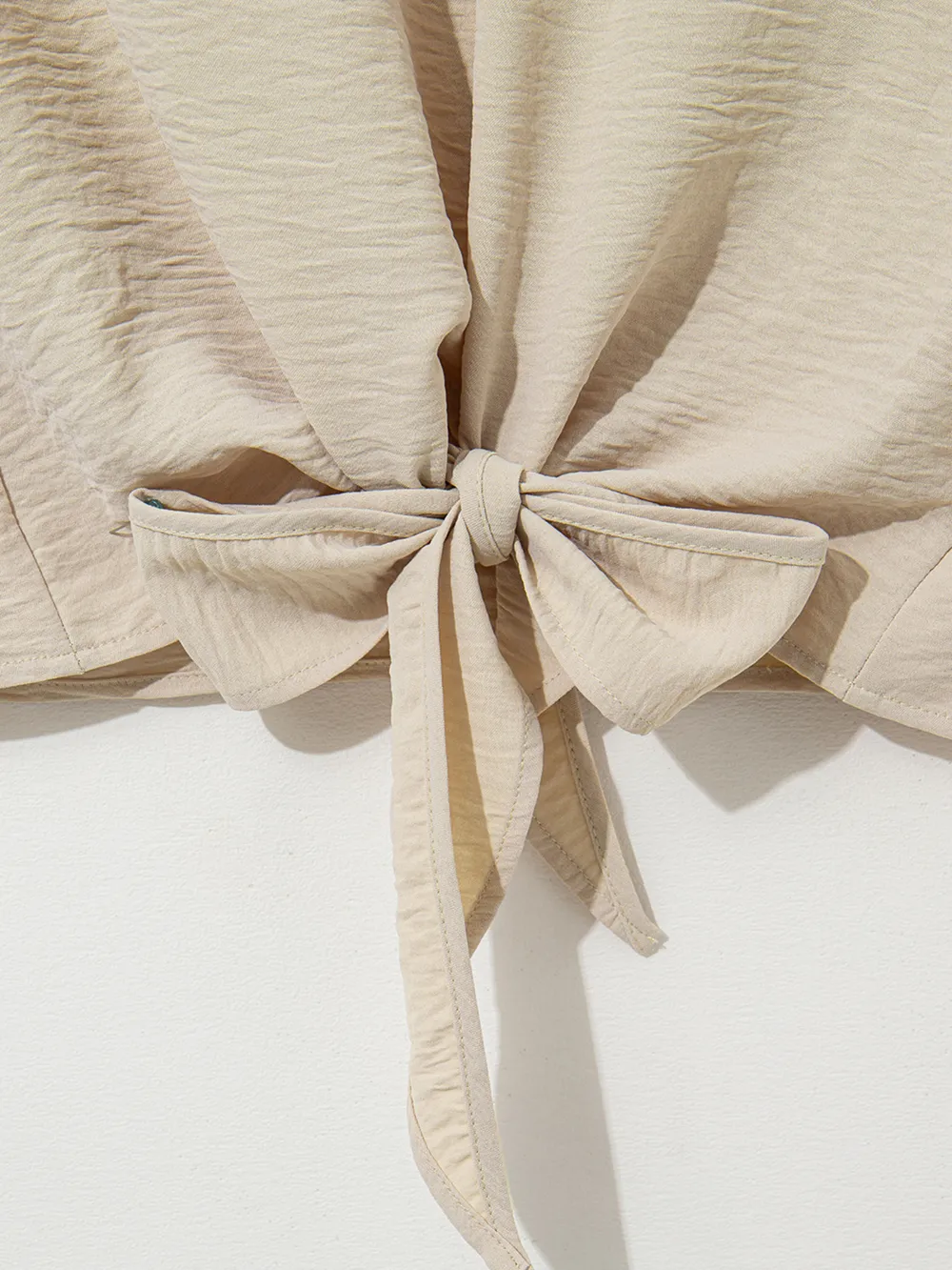 Solid Color Knotted Hem Short Sleeve Blouse, image 6