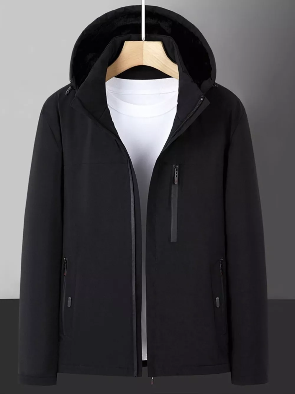 Men's Plus Size Warm Fleece Lined Hooded Winter Coat, image 3