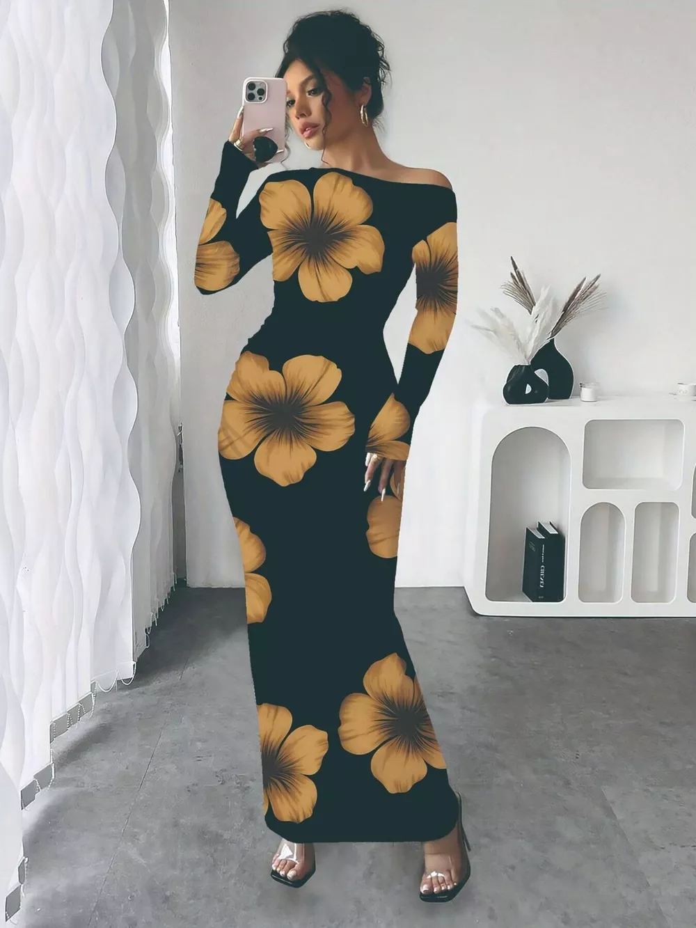 Floral Print One Shoulder Maxi Dress, image 25