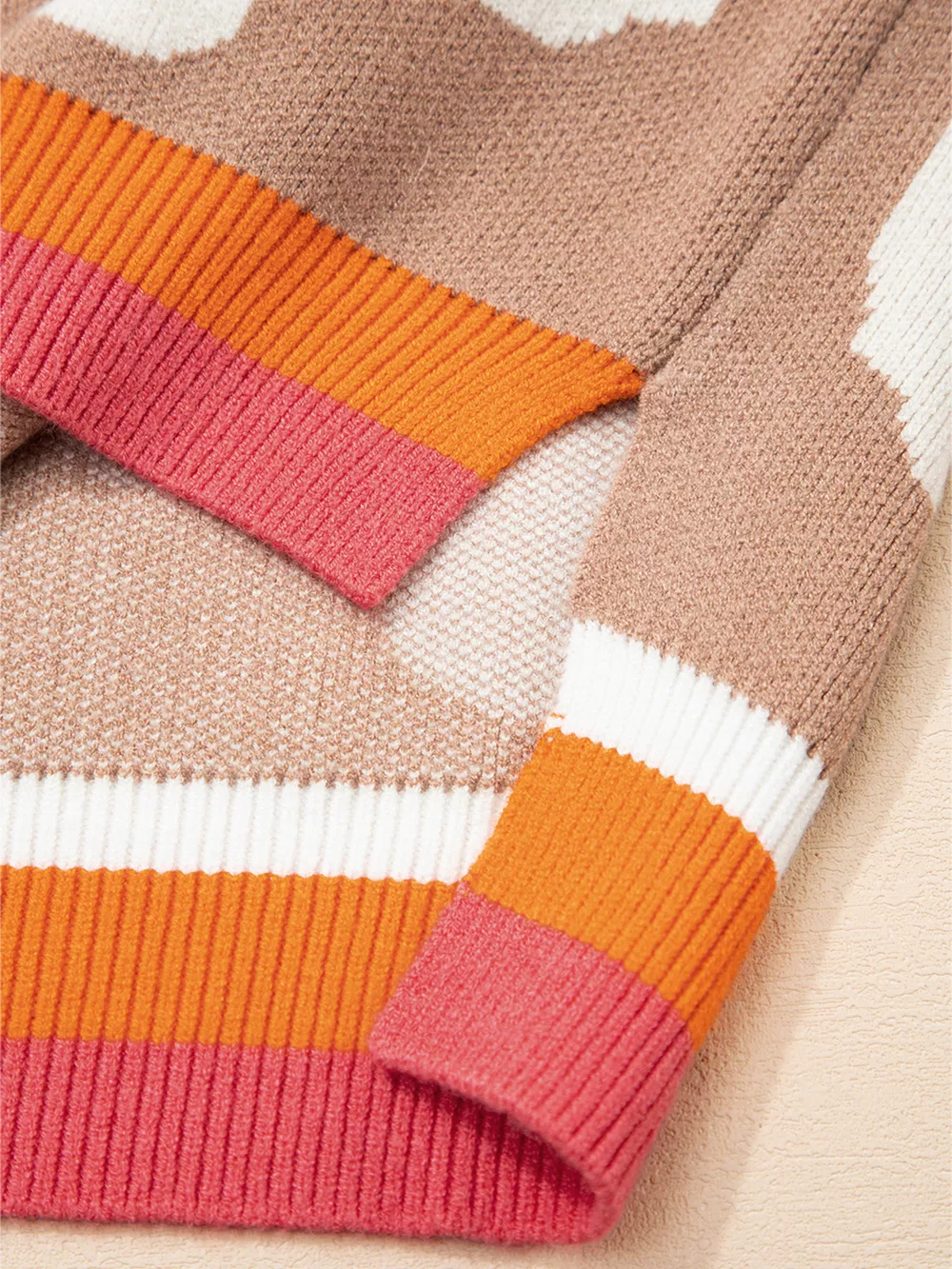 Flower Pattern Contrast Striped Baggy Sweater, image 5