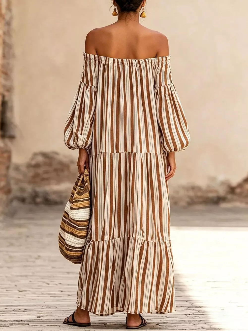 Off-Shoulder Striped Maxi Dress, image 14
