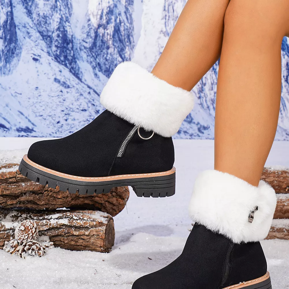 Fuzzy Ankle Boots with Zipper Detail, image 4