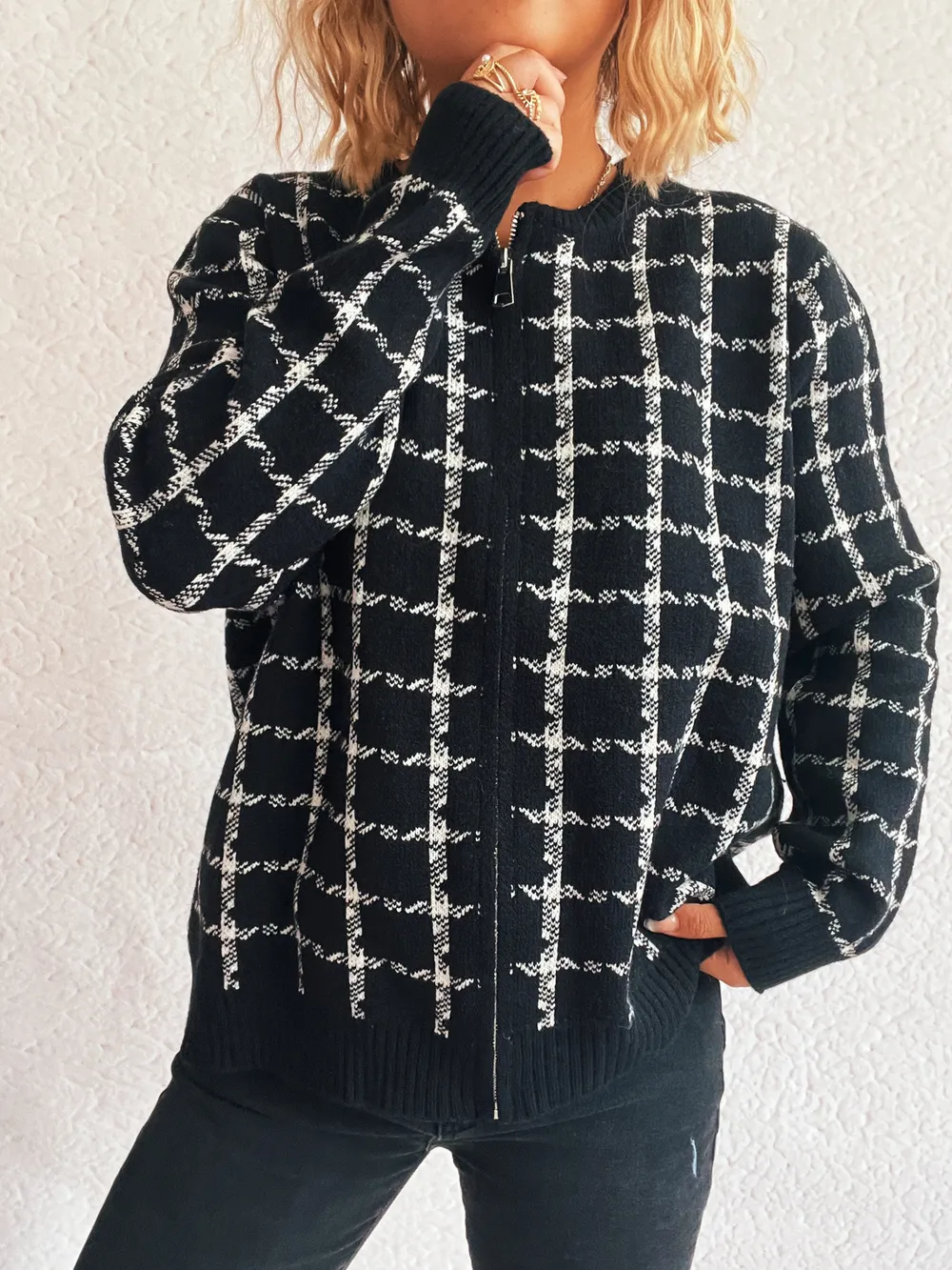 Plaid Pattern Zip Up Cardigan, image 12