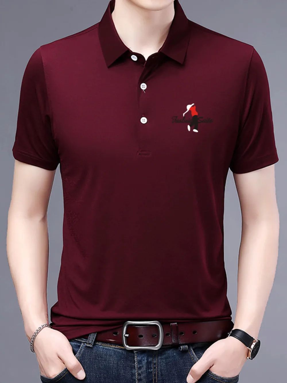 Men's Plus Size Embroidered Detail Short Sleeve Polo, image 5