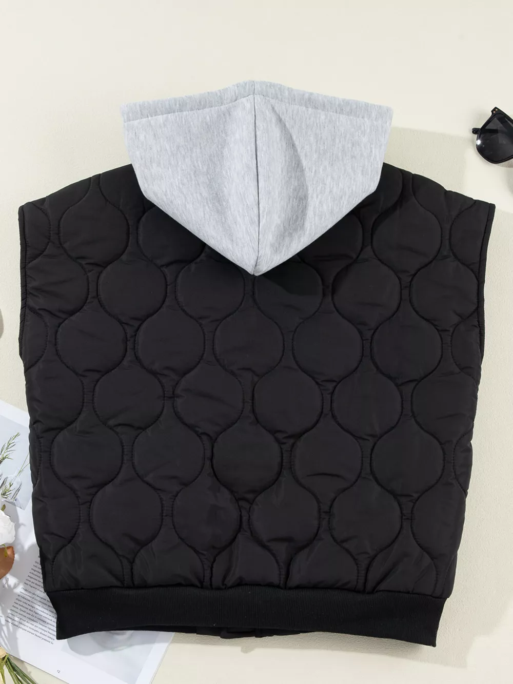 Quilted Drawstring Hooded Zip Up Puffer Vest, image 7