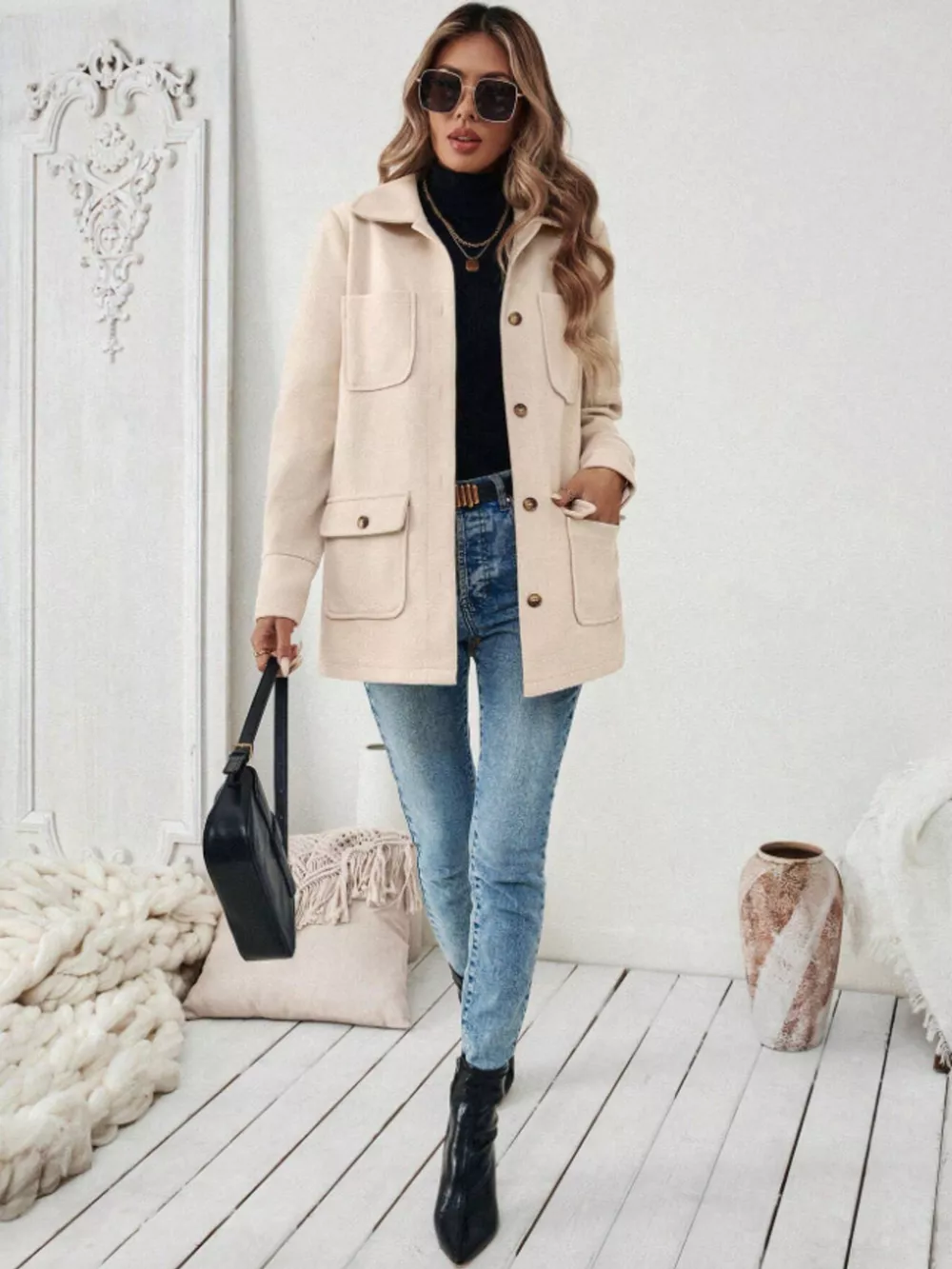 Button-Front Pocketed Long Sleeve Outerwear, image 5