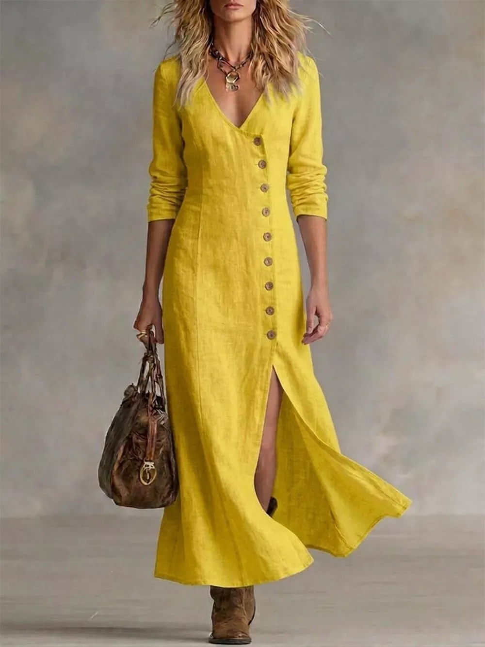 Full Size Button Front Slit Maxi Dress Plus Size, image 7