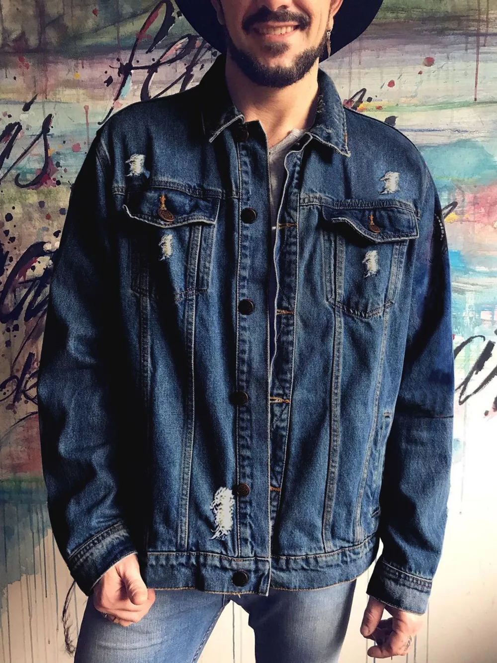 Men's Full Size Graphic Back Button Up Denim Jacket Plus Size, image 2