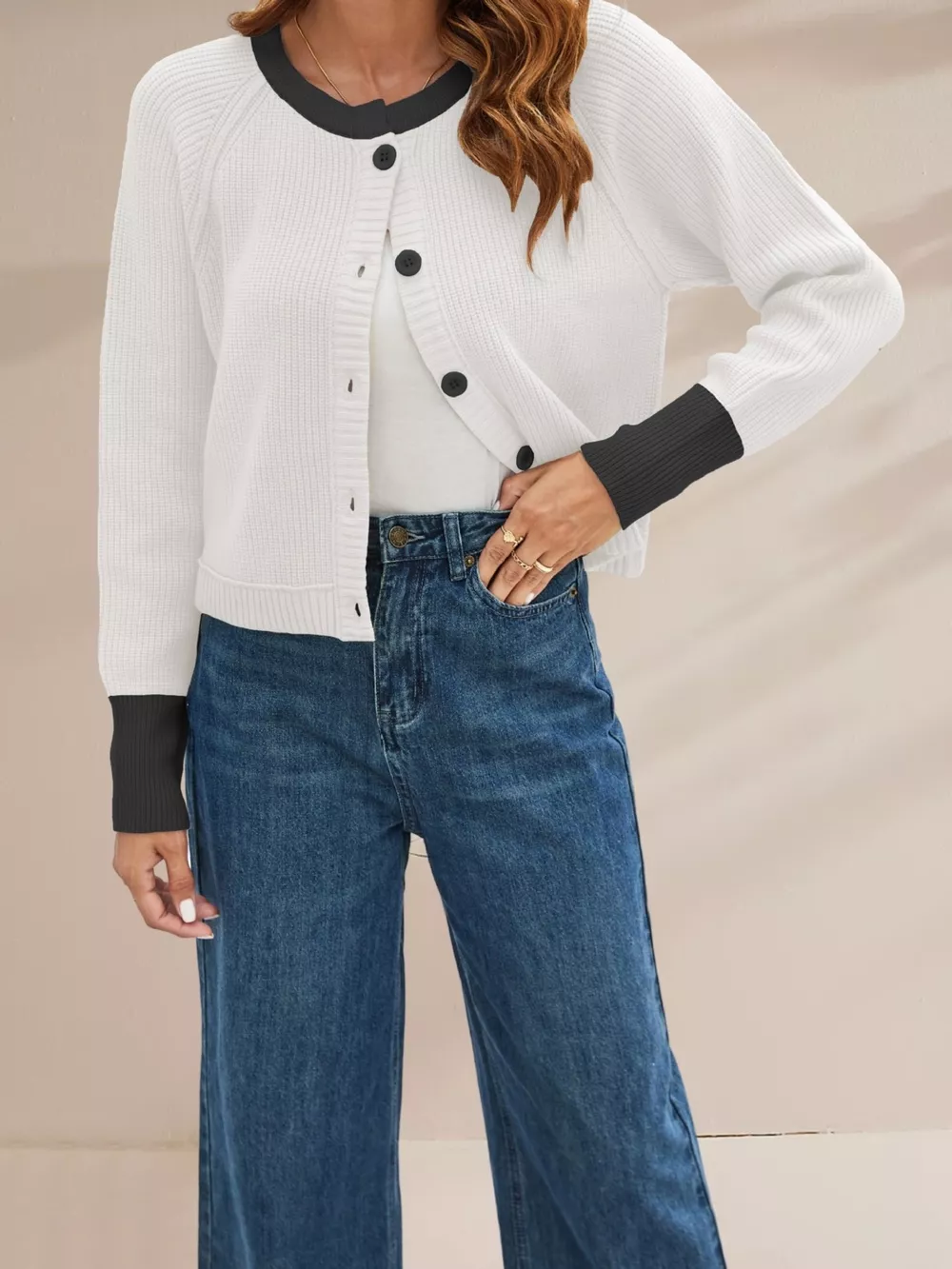 Color Block Ribbed Knit Button-Front Cardigan, image 11