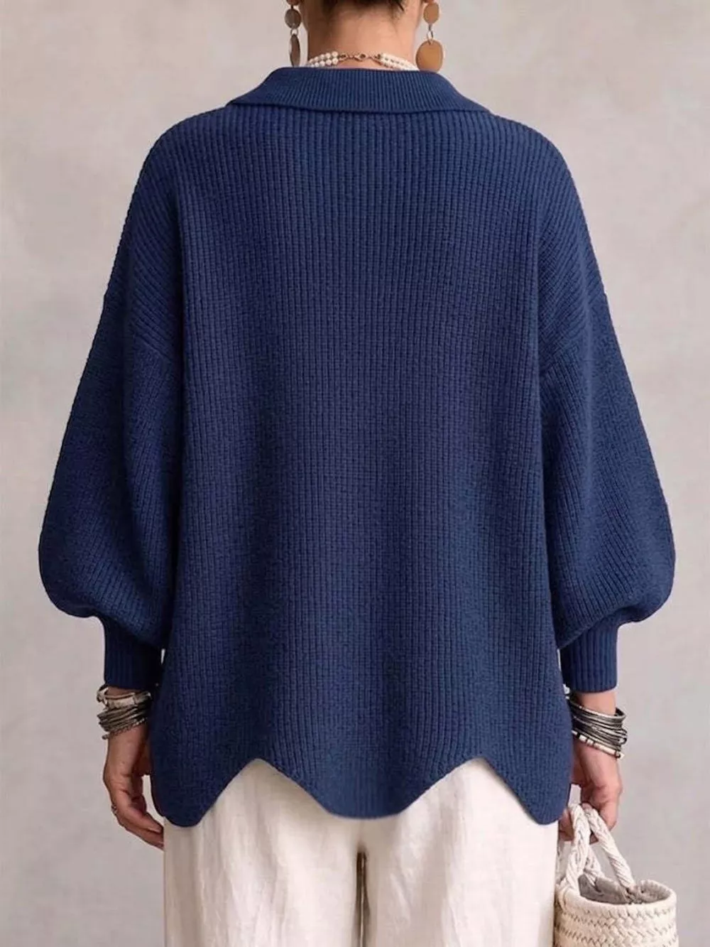 Full Size Gold Buttons Lantern Sleeve Cardigan Plus Size, image 9