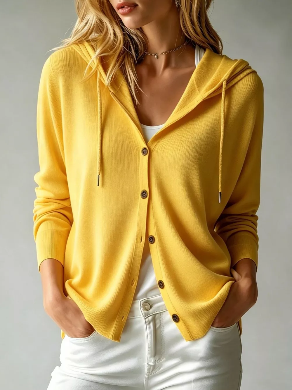 Drawstring Button Down Hooded Cardigan, image 6