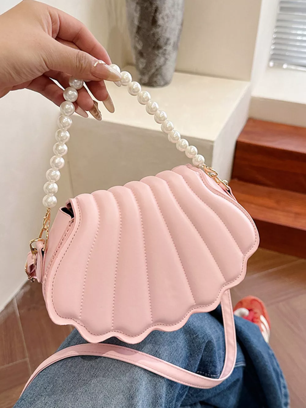 Shell-Shaped Pearl Decor Crossbody Bag, image 5
