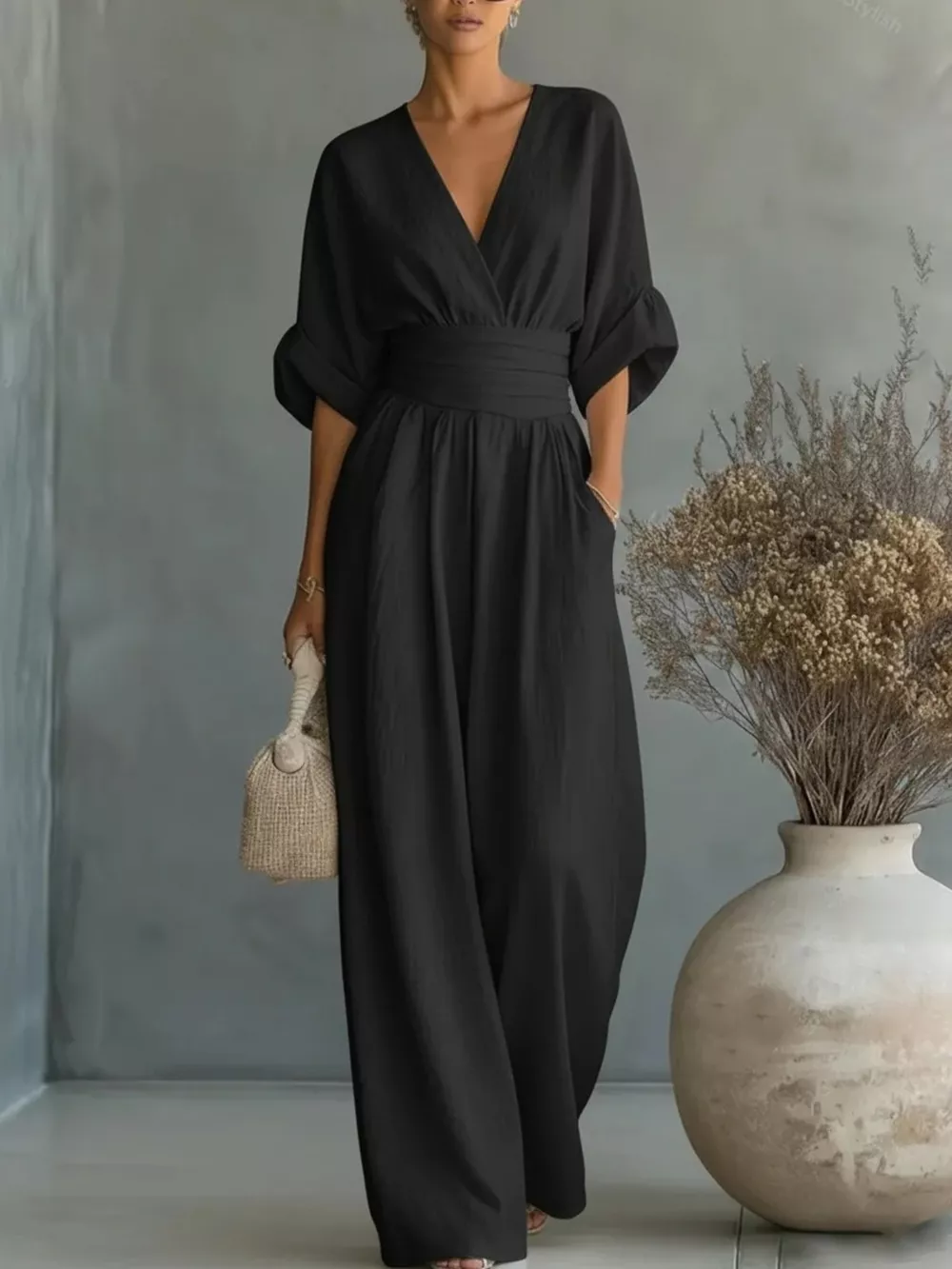 Full Size Half Sleeve Wide-Leg Jumpsuit Plus Size, image 16