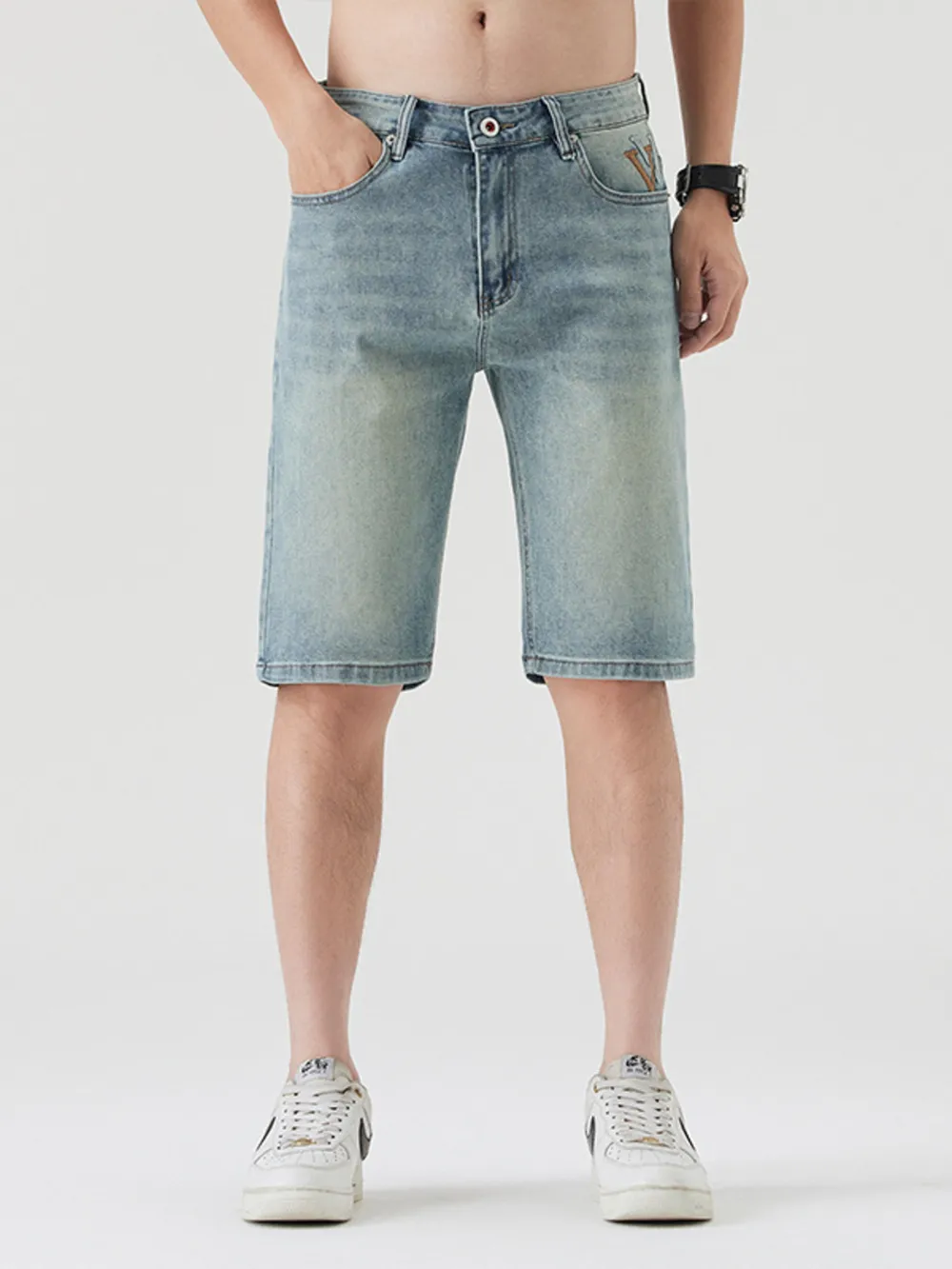 Men's Pocketed Wash Casual Denim Shorts, image 4