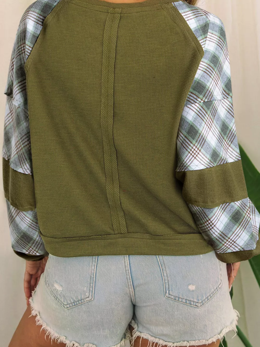 Vintage Duck Applique Plaid Patchwork Waffle Knit T-Shirt, image 3