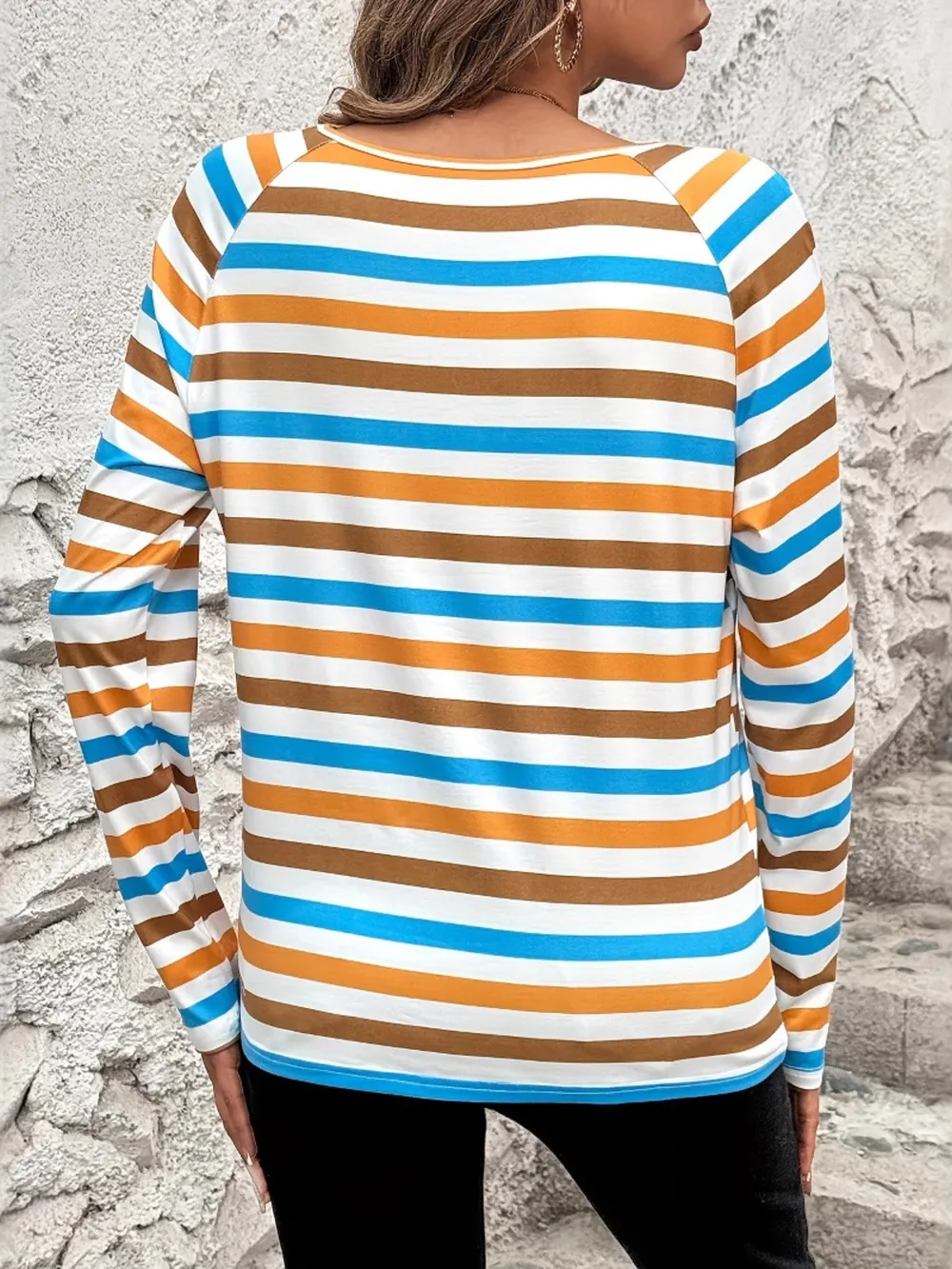 Full Size Striped Long Sleeve Casual Top Plus Size, image 7