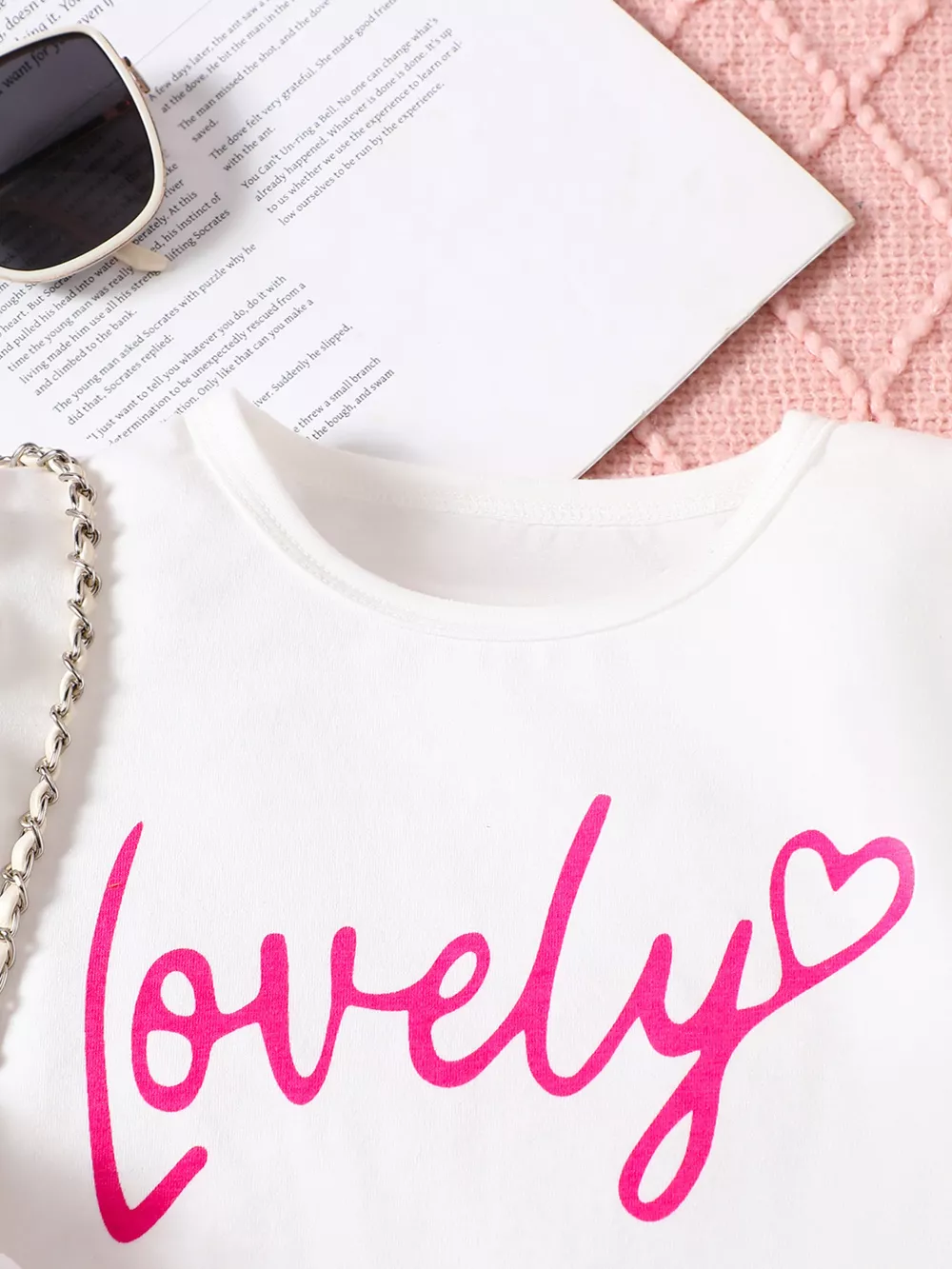Children's Letter Long Sleeve Top and Denim Skirt Set, image 2