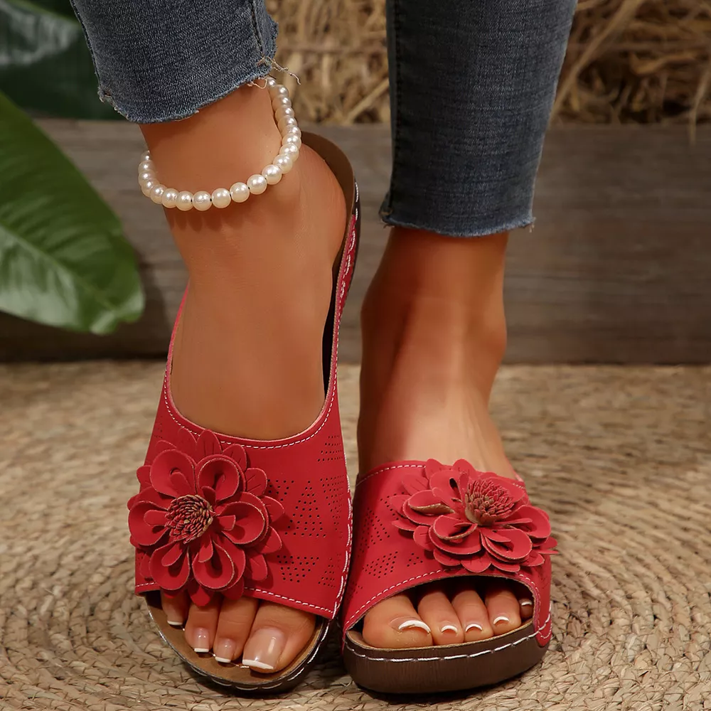 Bohemian Floral Embellished Comfortable Flat Sandals, image 13