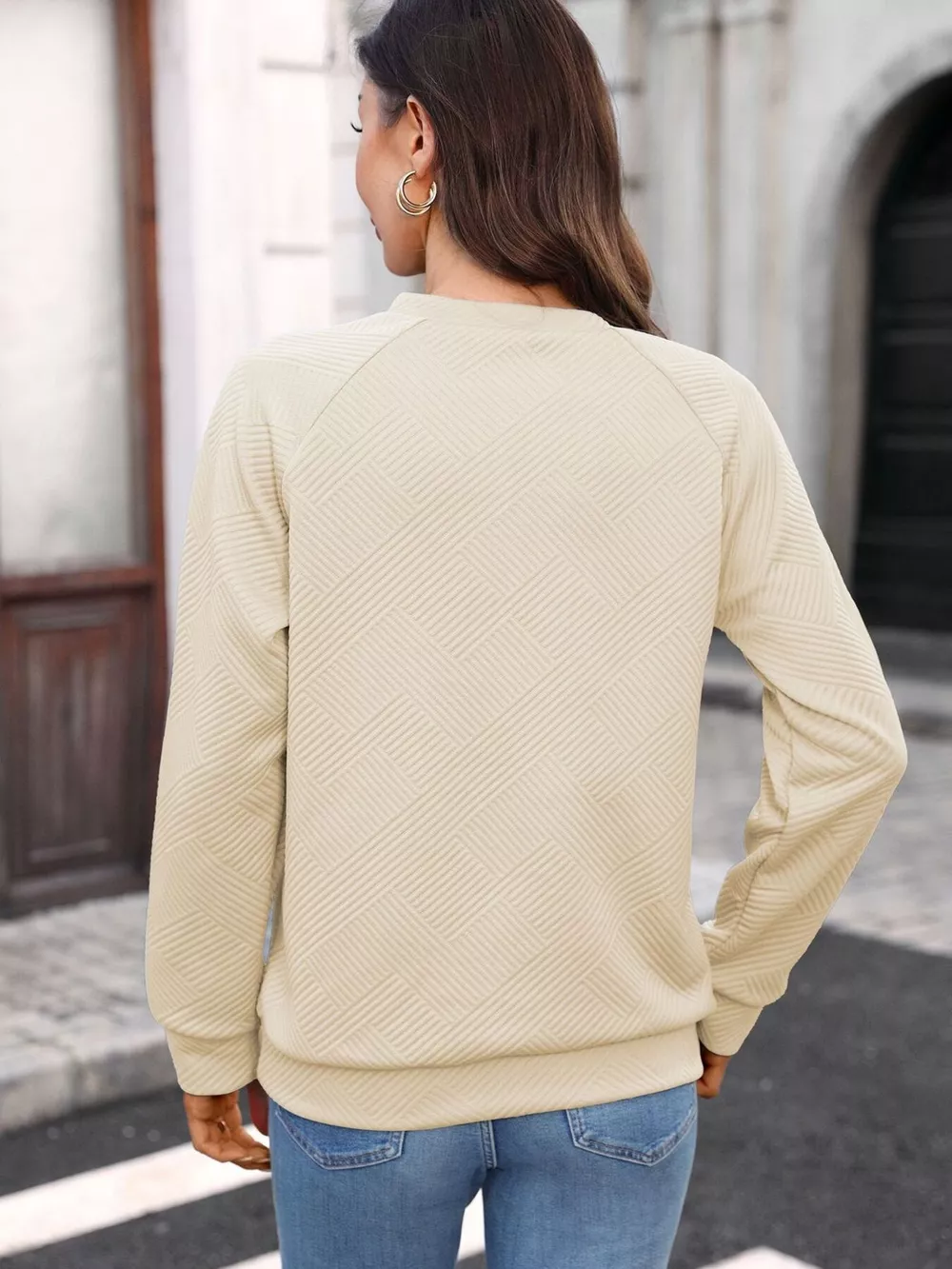 Textured Notched Long Sleeve Sweatshirt, image 6