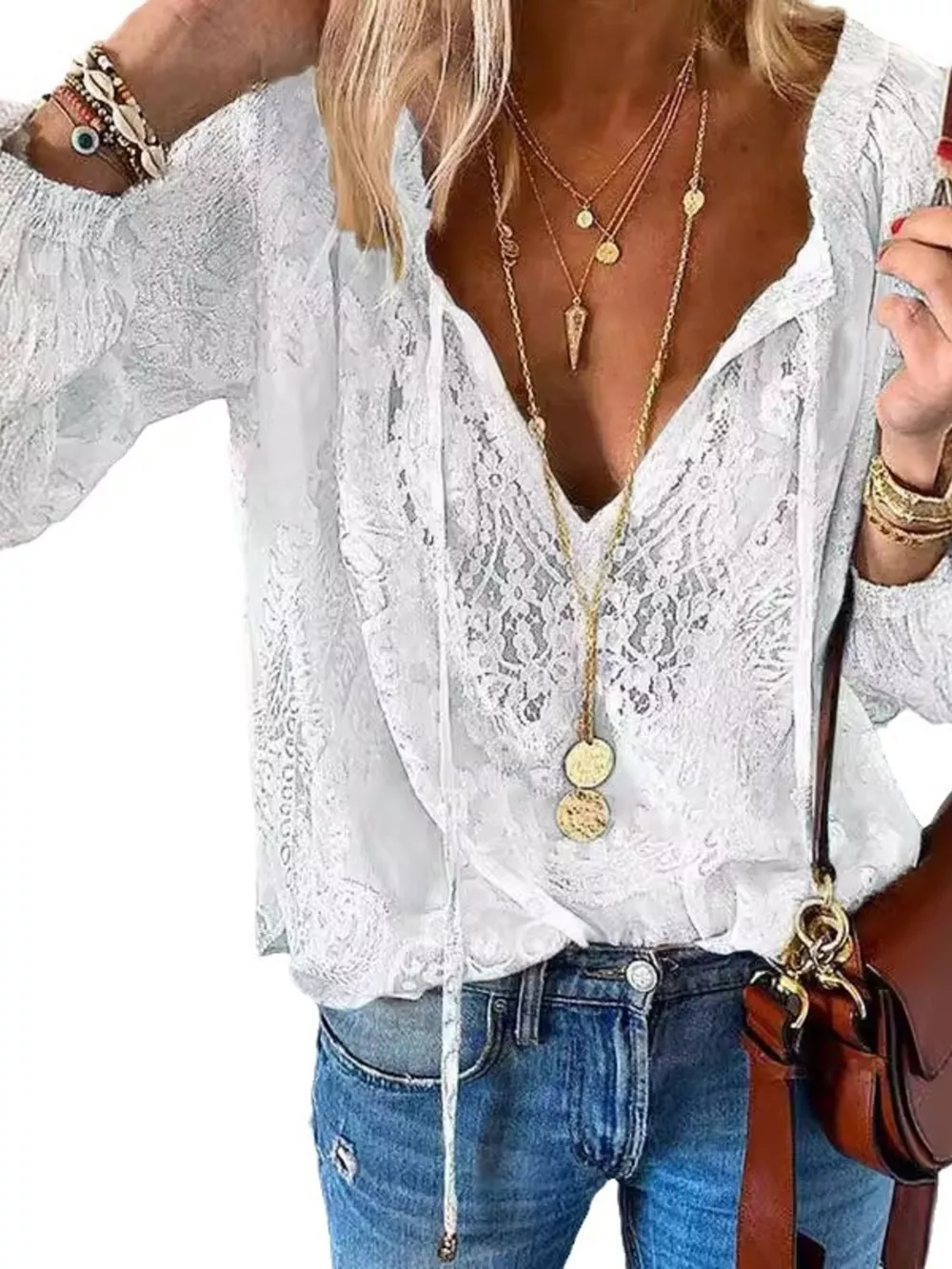 Lace Tie-Neck Blouse, image 9