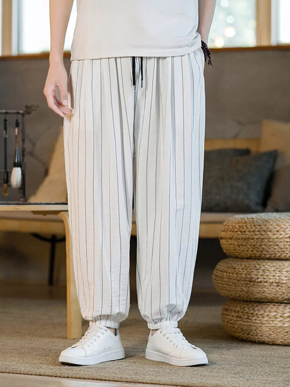 Men's Plus Size Striped Harem Pants, image 4